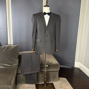 Men’s Perry Ellis Portfolio 2 Piece Gray Formal Suit Size 44 Jacket 36 Pants